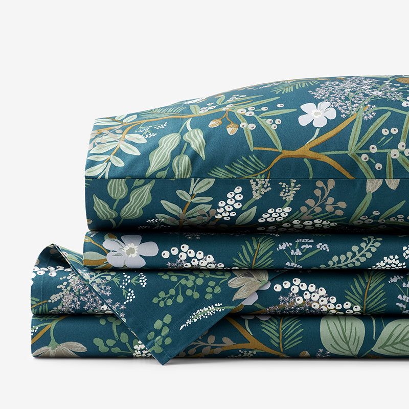 The Company Store Juniper Forest Classic Smooth Sateen Bed Sheet Set In Blue/green/teal