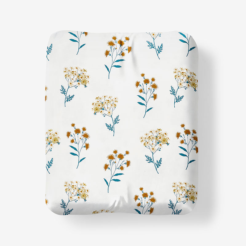 The Company Store Stem Bouquet Classic Cool Cotton Percale Fitted Bed Sheet In Blue/orange/coral