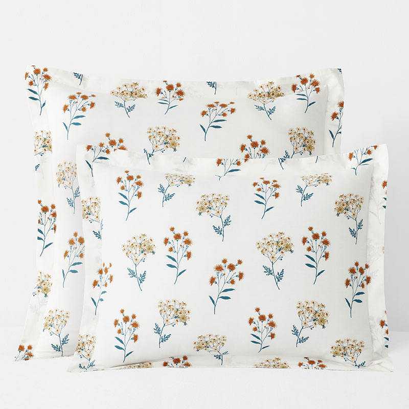 The Company Store Stem Bouquet Classic Cool Cotton Percale Sham In Blue/orange/coral