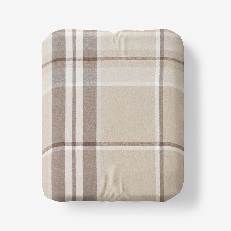 The Company Store Classic Plaid Ultra-cozy Cotton Velvet Cotton Flannel Fitted Bed Sheet In Brown
