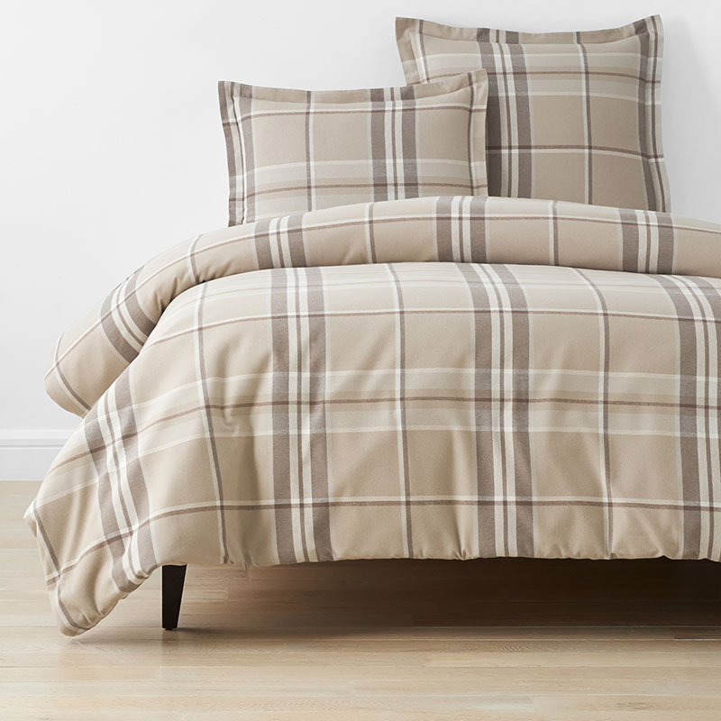 The Company Store Classic Plaid Ultra-cozy Cotton Velvet Cotton Flannel Duvet Cover In Brown