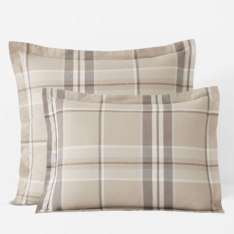 The Company Store Classic Plaid Ultra-cozy Cotton Velvet Cotton Flannel Sham In Brown