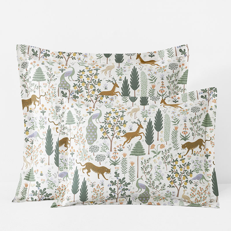 The Company Store Menagerie Classic Smooth Sateen Sham In Green/ivory