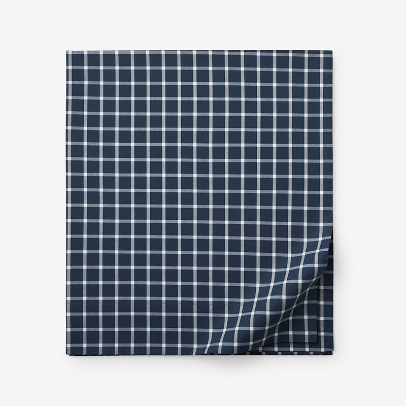 The Company Store Classic Stripes And Plaids Cool Yarn-dyed Cotton Percale Flat Bed Sheet In Blue