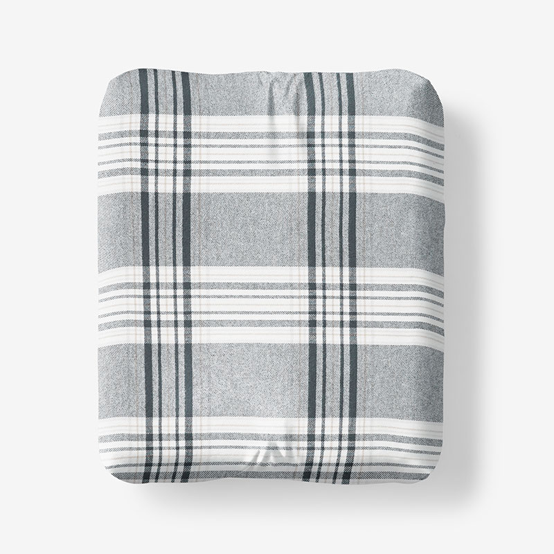 The Company Store Classic Plaid Ultra-cozy Cotton Velvet Cotton Flannel Fitted Bed Sheet In Blue/gray