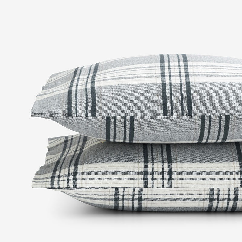 The Company Store Classic Plaid Ultra-cozy Cotton Velvet Cotton Flannel Pillowcase Set In Blue/gray