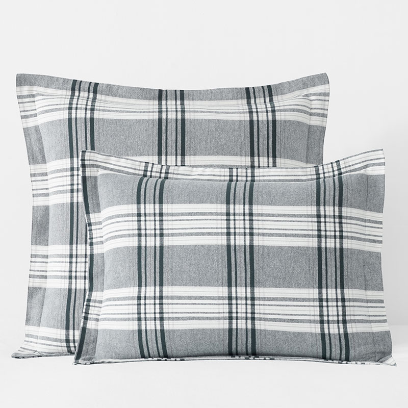 The Company Store Classic Plaid Ultra-cozy Cotton Velvet Cotton Flannel Sham In Blue/gray