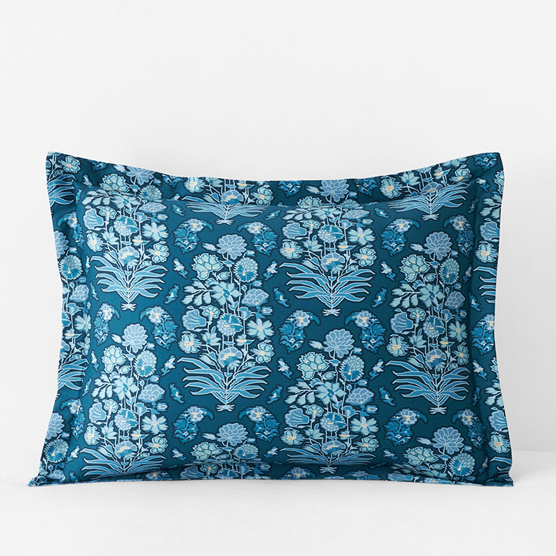 The Company Store Nawab Floral Premium Smooth Sateen Reversible Sham In Blue