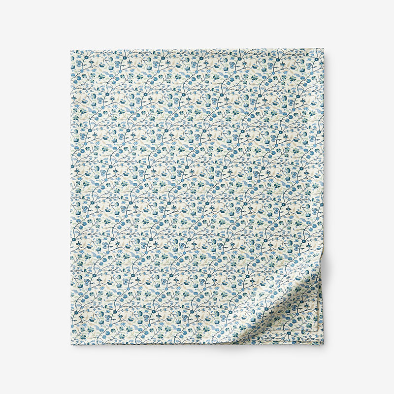 The Company Store Ajmer Premium Smooth Sateen Flat Bed Sheet In Blue/ivory/teal