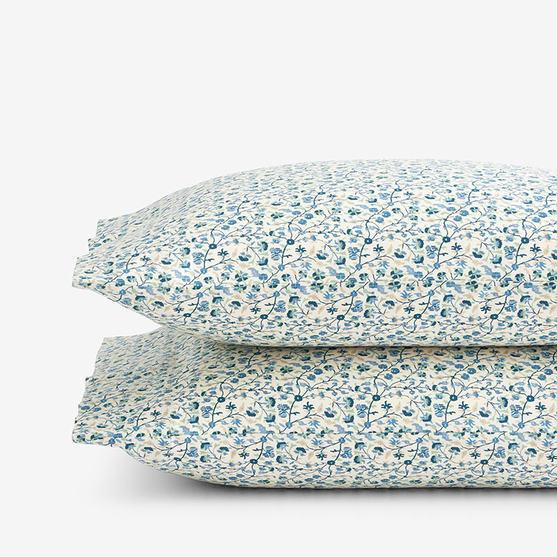 The Company Store Ajmer Premium Smooth Sateen Pillowcase Set In Blue/ivory/teal