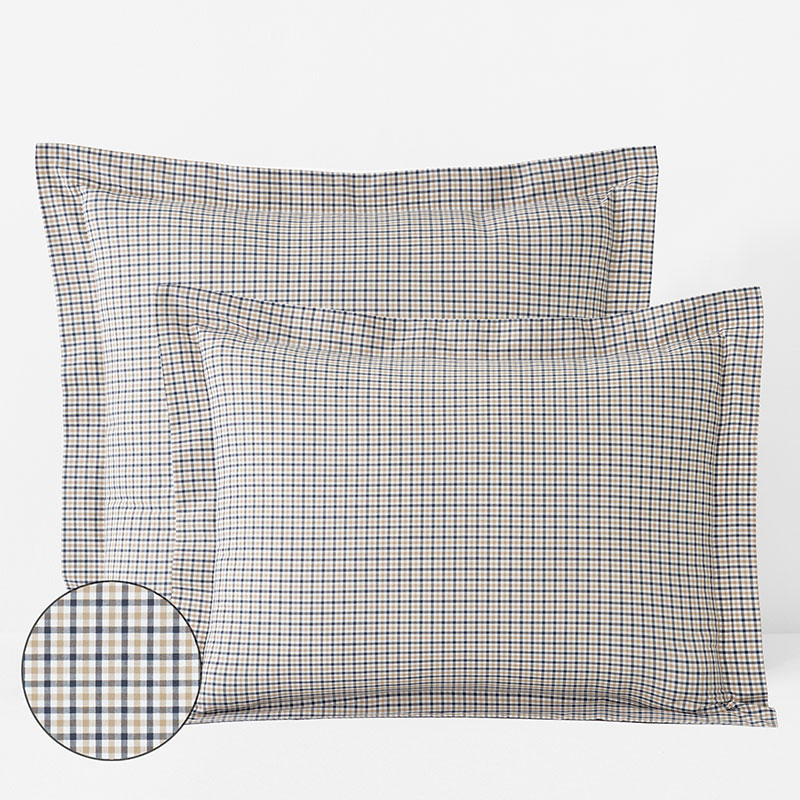 The Company Store Classic Stripes And Plaids Cool Yarn-dyed Cotton Percale Sham In Beige/blue