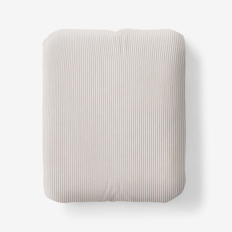 The Company Store Mini-check, Windowpane & Stripe Classic Cool Yarn-dyed Cotton Percale Fitted Bed Sheet In Beige