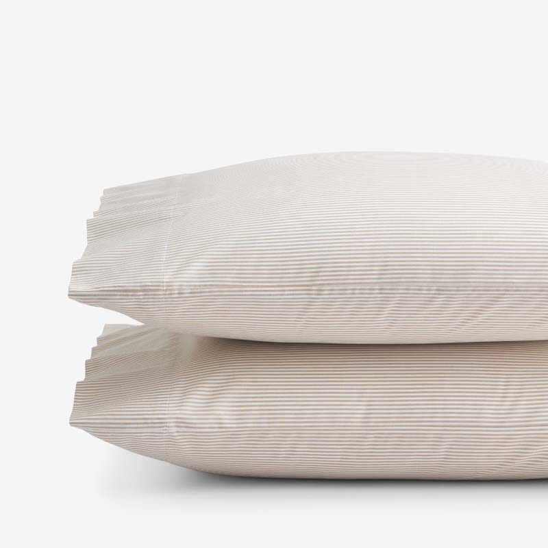 The Company Store Mini-check, Windowpane & Stripe Classic Cool Yarn-dyed Cotton Percale Pillowcase Set In Beige
