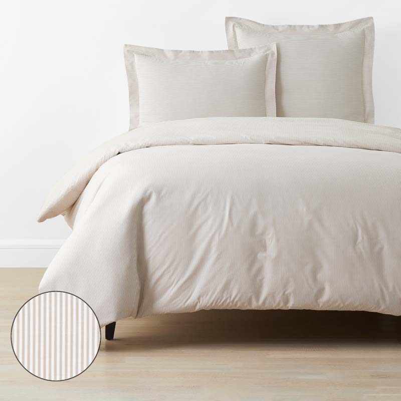 The Company Store Mini-check, Windowpane & Stripe Classic Cool Yarn-dyed Cotton Percale Duvet Cover In Beige