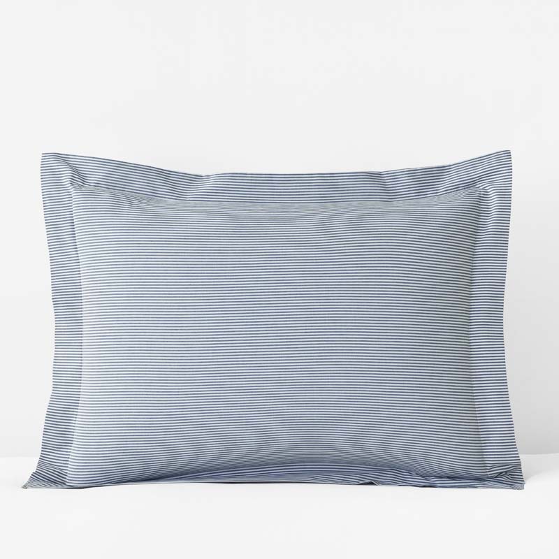 The Company Store Classic Stripes And Plaids Cool Yarn-dyed Cotton Percale Sham In Blue
