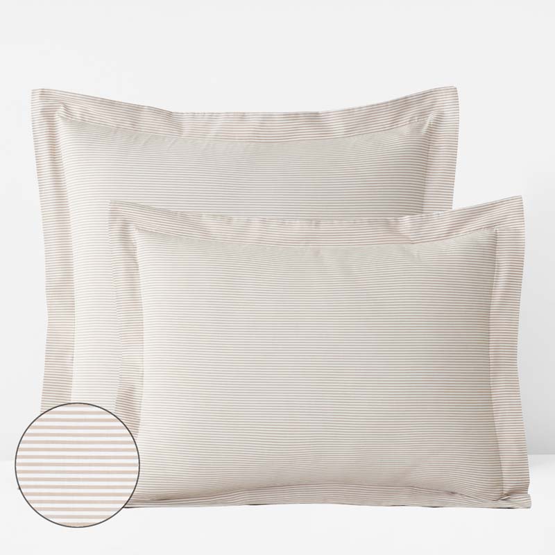 The Company Store Classic Stripes And Plaids Cool Yarn-dyed Cotton Percale Sham In Beige