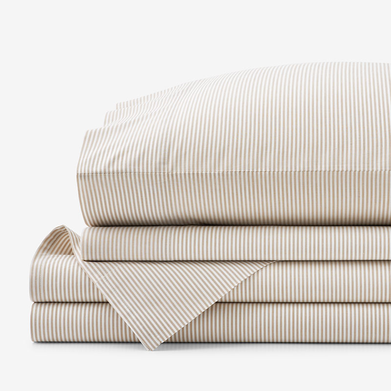 THE COMPANY STORE MINI-CHECK, WINDOWPANE & STRIPE CLASSIC COOL YARN-DYED COTTON PERCALE BED SHEET SET 