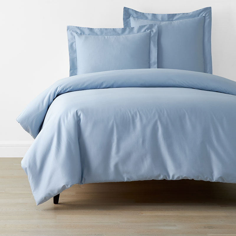 The Company Store Classic Smooth Sateen Solid Duvet Cover In Blue/light Blue