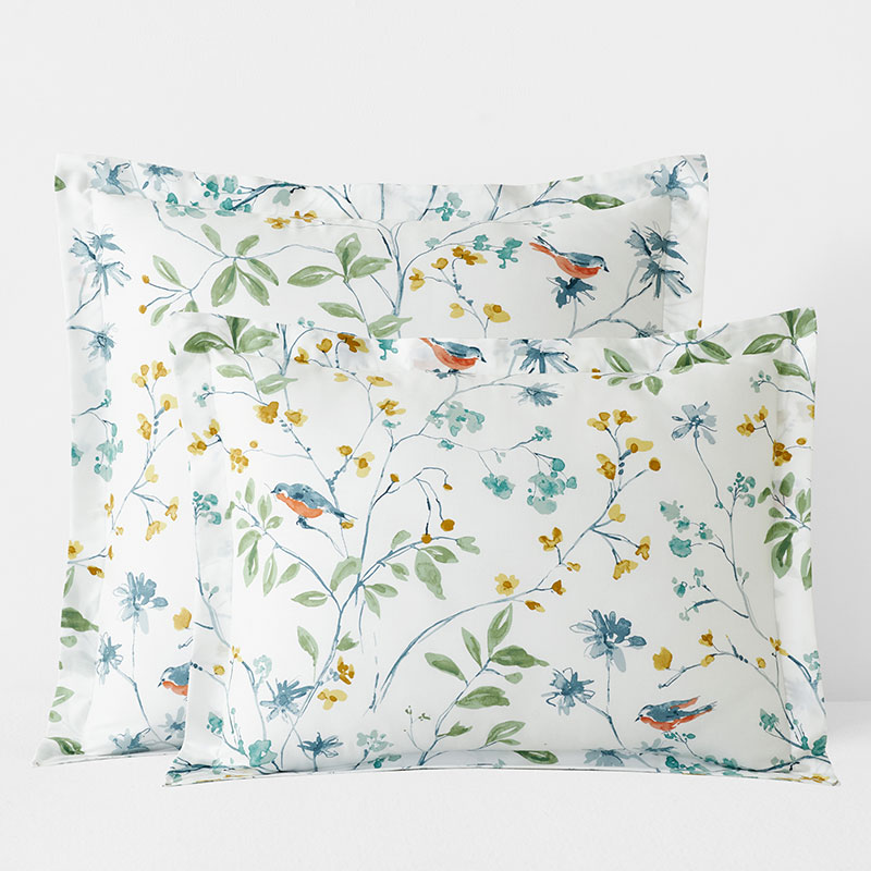 The Company Store Bird In Spring Classic Smooth Sateen Sham In Blue/green/white