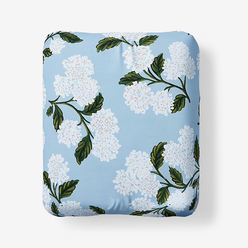 Shop The Company Store Hydrangea Classic Cool Cotton Percale Fitted Bed Sheet In Powder Blue