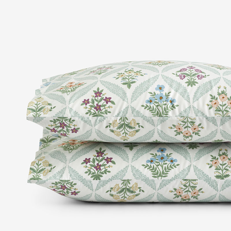 The Company Store Estee Garden Classic Smooth Sateen Pillowcase Set In Green