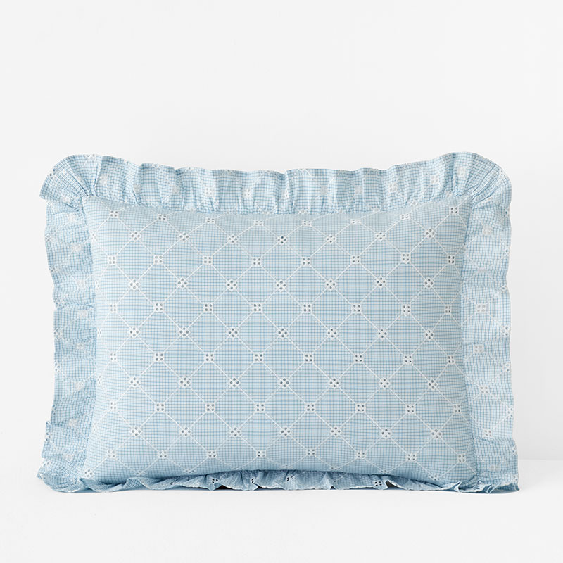 The Company Store Eyelet Ruffle Classic Cool Yarn-dyed Cotton Percale Sham In Blue