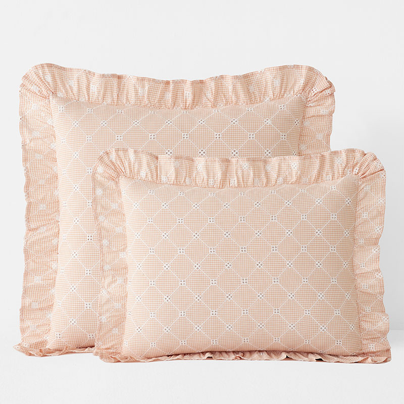 The Company Store Eyelet Ruffle Classic Cool Yarn-dyed Cotton Percale Sham In Orange/coral/pink