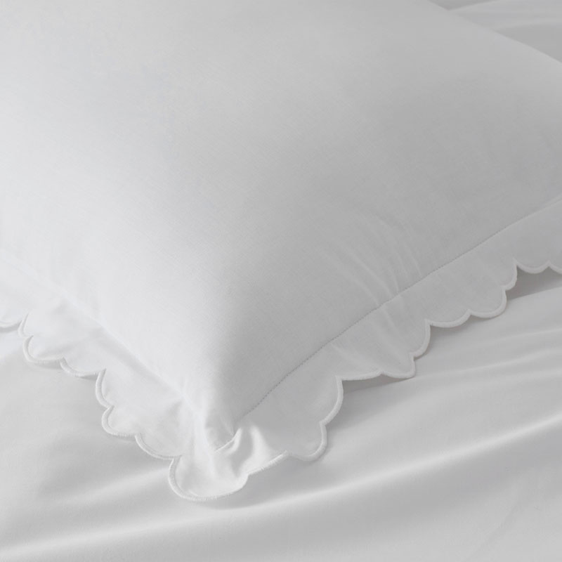 Embroidered Scallop Classic Smooth Sateen Solid Pillowcase Set|61158
