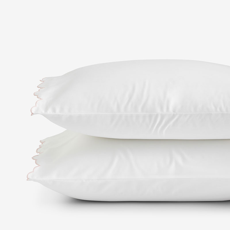The Company Store Embroidered Scallop Classic Smooth Sateen Solid Pillowcase Set In Pink/white