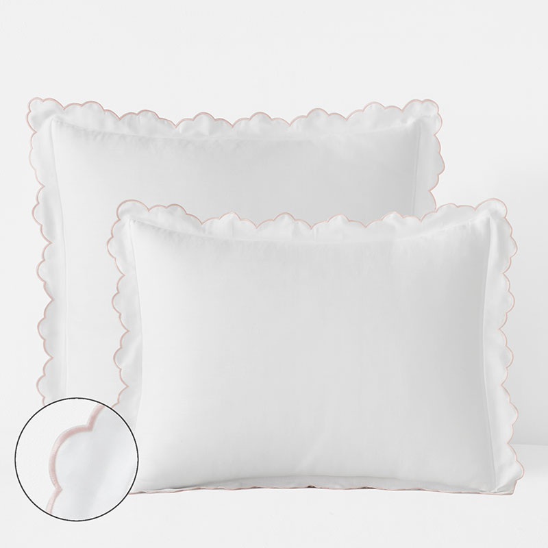 The Company Store Embroidered Scallop Classic Smooth Sateen Solid Sham In Pink/white