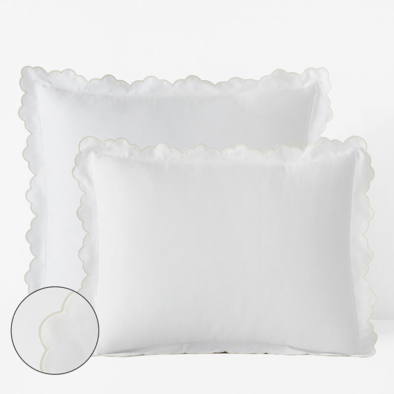 The Company Store Embroidered Scallop Classic Smooth Sateen Solid Sham In Ivory/white
