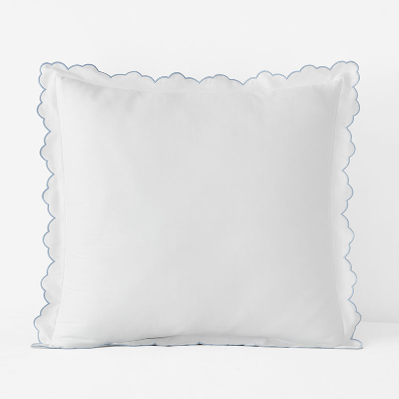 Embroidered Scallop With Blue TrimCotton Sateen Sham