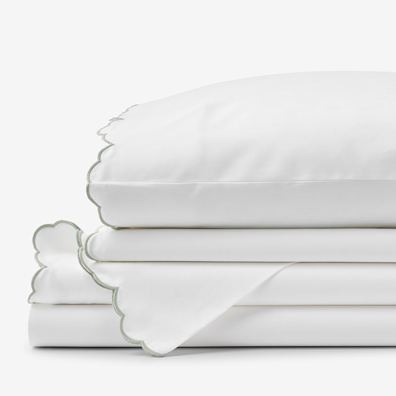 THE COMPANY STORE EMBROIDERED SCALLOP CLASSIC SMOOTH SATEEN SOLID BED SHEET SET 