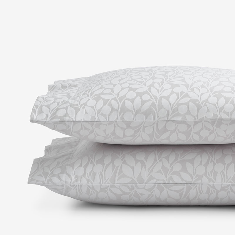 The Company Store Jacquard Leaf Yarn-dyed Premium Smooth Supima® Cotton Wrinkle-free Sateen Pillowcase Set In Light Gray