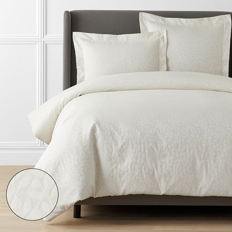 The Company Store Jacquard Leaf Yarn-dyed Premium Smooth Supima® Cotton Wrinkle-free Sateen Duvet Cover In Ivory