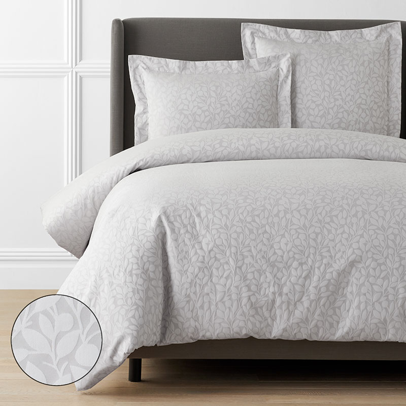 The Company Store Jacquard Leaf Yarn-dyed Premium Smooth Supima® Cotton Wrinkle-free Sateen Duvet Cover In Light Gray