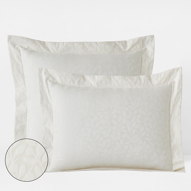 The Company Store Jacquard Leaf Yarn-dyed Premium Smooth Supima® Cotton Wrinkle-free Sateen Sham In Ivory