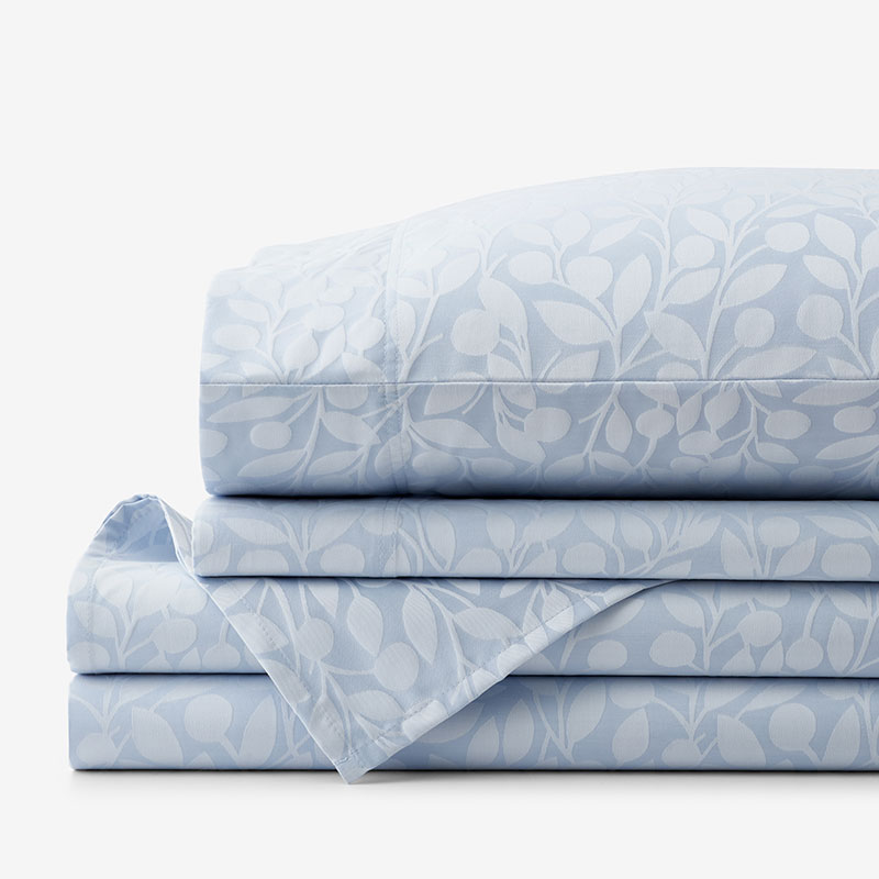 THE COMPANY STORE JACQUARD LEAF YARN-DYED PREMIUM SMOOTH SUPIMA® COTTON WRINKLE-FREE SATEEN BED SHEET SET