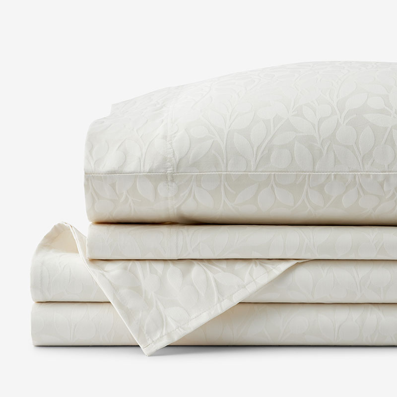 THE COMPANY STORE JACQUARD LEAF YARN-DYED PREMIUM SMOOTH SUPIMA® COTTON WRINKLE-FREE SATEEN BED SHEET SET