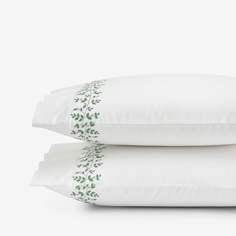 The Company Store Climbing Vines Border Classic Cool Cotton Percale Pillowcase Set In Green/white