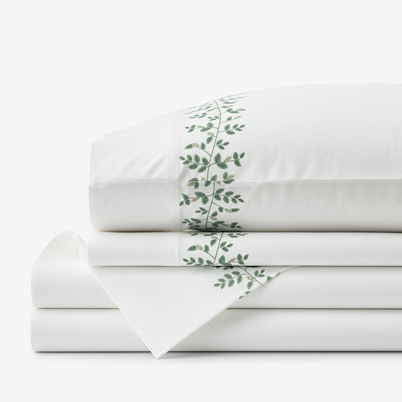 Shop The Company Store Climbing Vines Border Classic Cool Cotton Percale Bed Sheet Set In Green/white