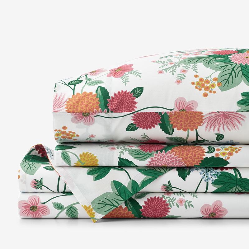 THE COMPANY STORE DAHLIA CLASSIC COOL COTTON PERCALE BED SHEET SET 