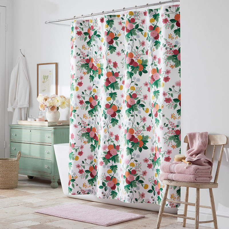 The Company Store Dahlia Classic Cool Cotton Percale Shower Curtain In Green/pink/multi