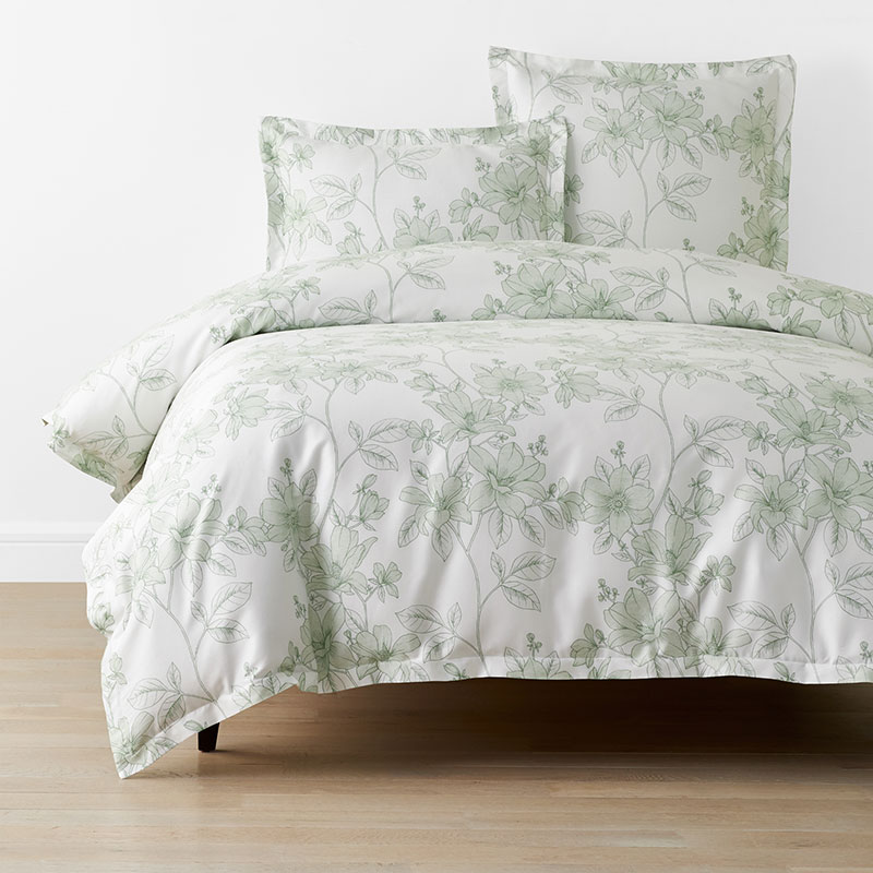 The Company Store Spring Vine Classic Smooth Sateen Duvet Cover In Green/ivory