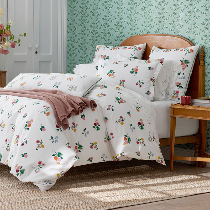The Company Store Ditsy Dahlia Classic Cool Cotton Percale Duvet Cover In Green/pink/multi