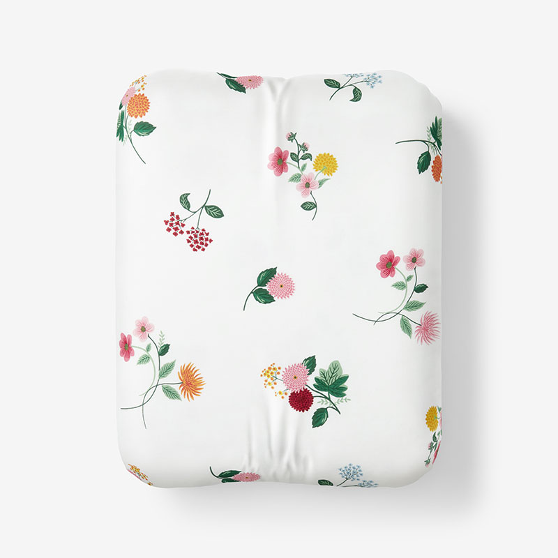 The Company Store Ditsy Dahlia Classic Cool Cotton Percale Fitted Bed Sheet In Green/pink/multi