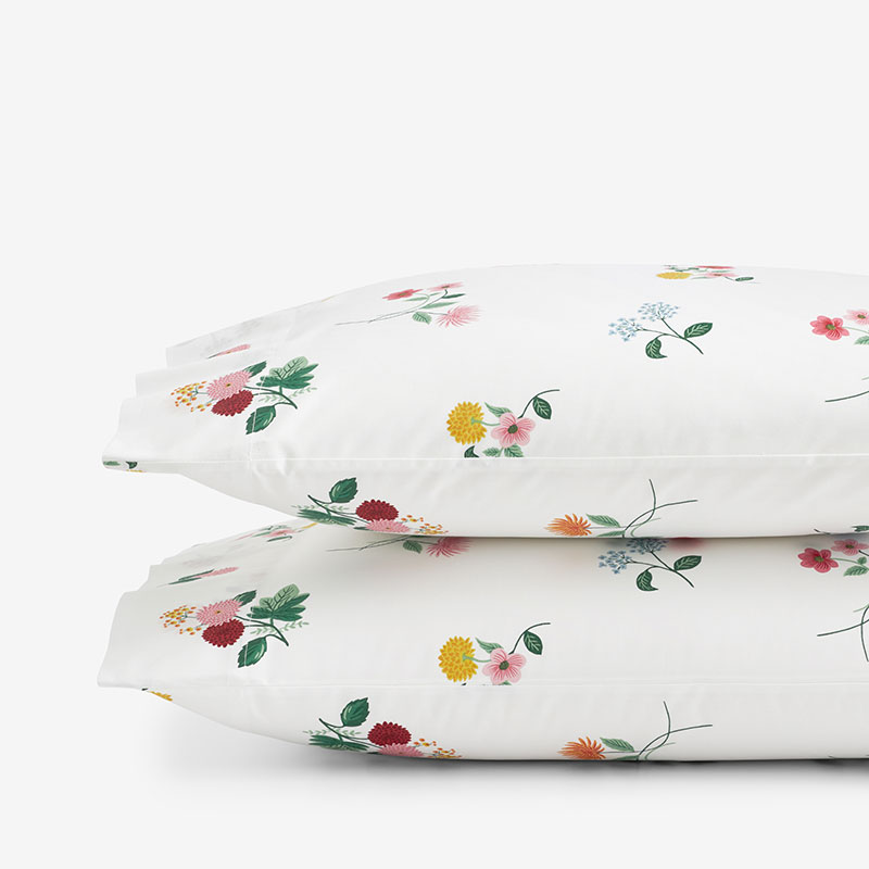 The Company Store Ditsy Dahlia Classic Cool Cotton Percale Pillowcase Set In Green/pink/multi