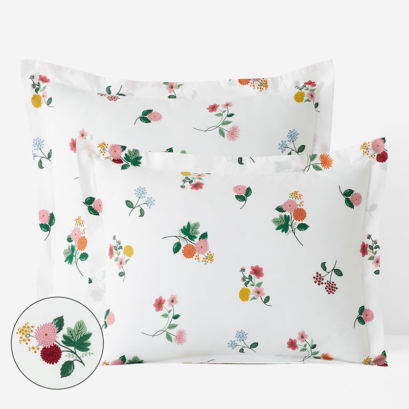 The Company Store Ditsy Dahlia Classic Cool Cotton Percale Sham In Green/pink/multi