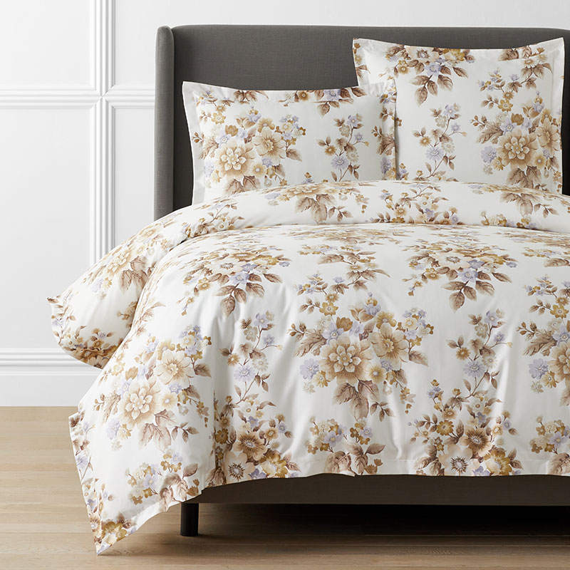 The Company Store Primrose Bloom Premium Smooth Wrinkle-free Sateen Duvet Cover In Beige/brown