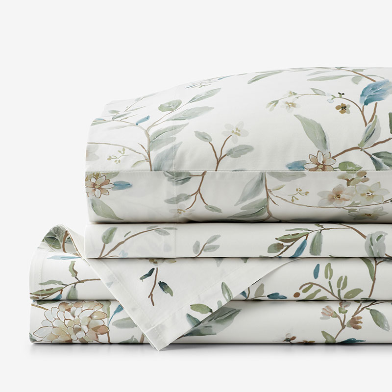THE COMPANY STORE WHISPERING LEAVES PREMIUM SMOOTH WRINKLE-FREE SATEEN BED SHEET SET 